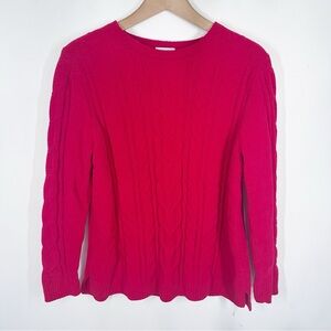 J. Jill Red Chenille Cableknit Sweater Size Medium Fisherman Soft